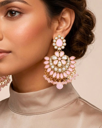 Pink Kundan Chandbali Earrings | llb0148
