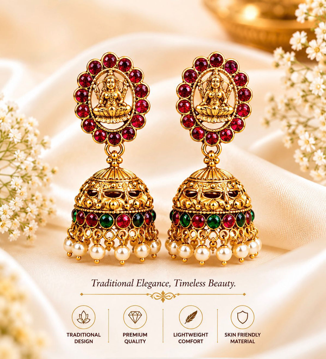 Antique Gold Lakshmi Temple Jhumka | llb0141