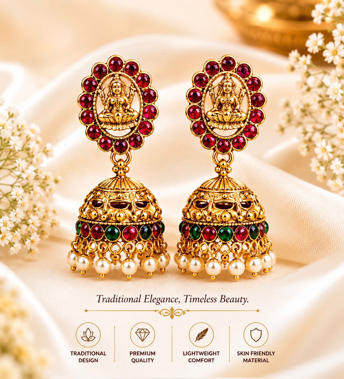 Antique Gold Lakshmi Temple Jhumka | llb0141