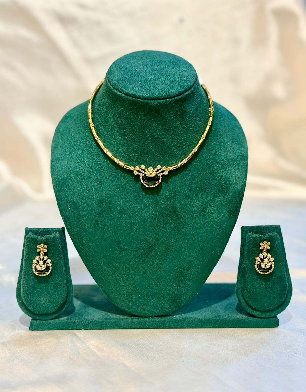 Gold CZ Floral Horseshoe Pendant Necklace & Drop Earring Set | llb088
