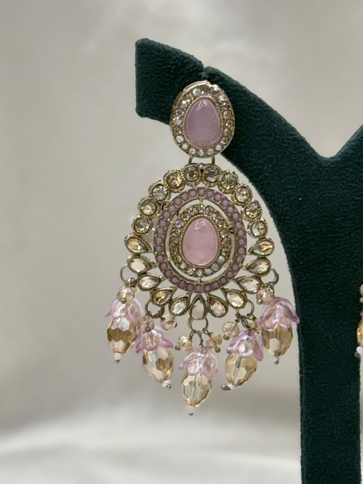 Pink Kundan Chandbali Earrings with Crystal Drops,llb6266