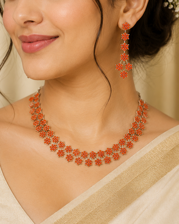 Orange Floral American Diamond Set  | 8992