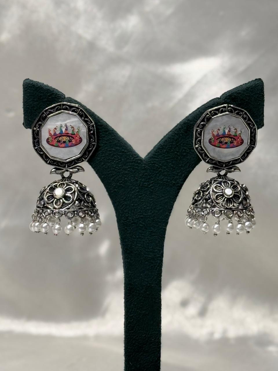 Oxidised Silver Kathakali Jhumka Earrings for Women,llb599
