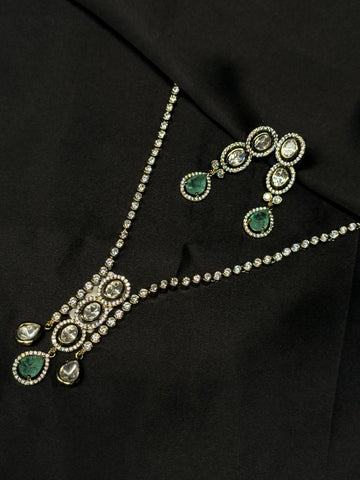 Green Tear-Drop Stone Necklace Set | Premium Crystal Jewelleryllb325