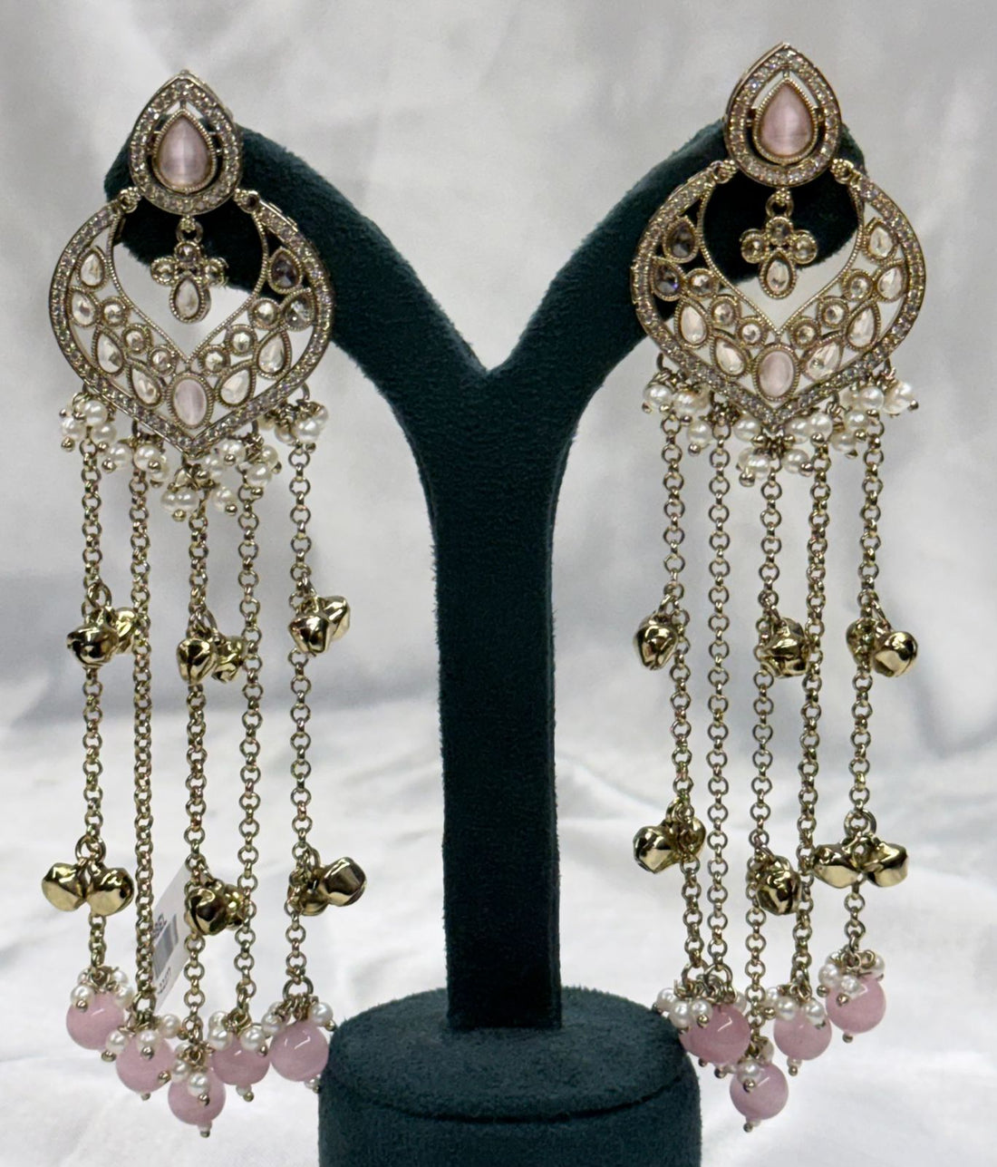 Antique Gold Pink Stone Chandelier Earrings with Pearls,llb563