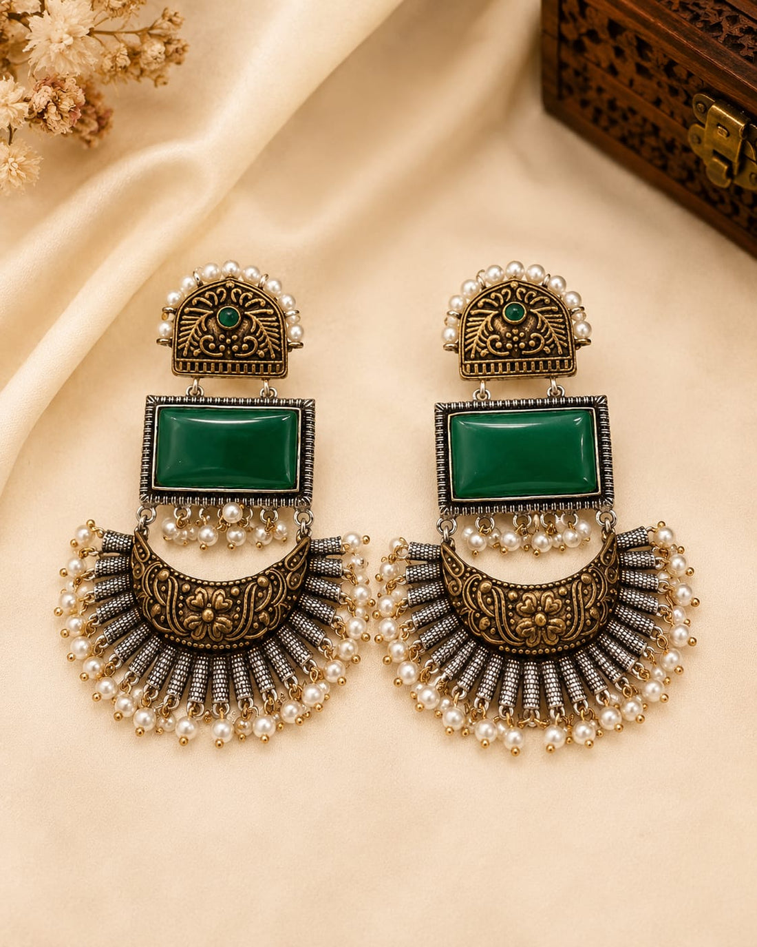 Oxidised Gold Chandbali Earrings | OL 248