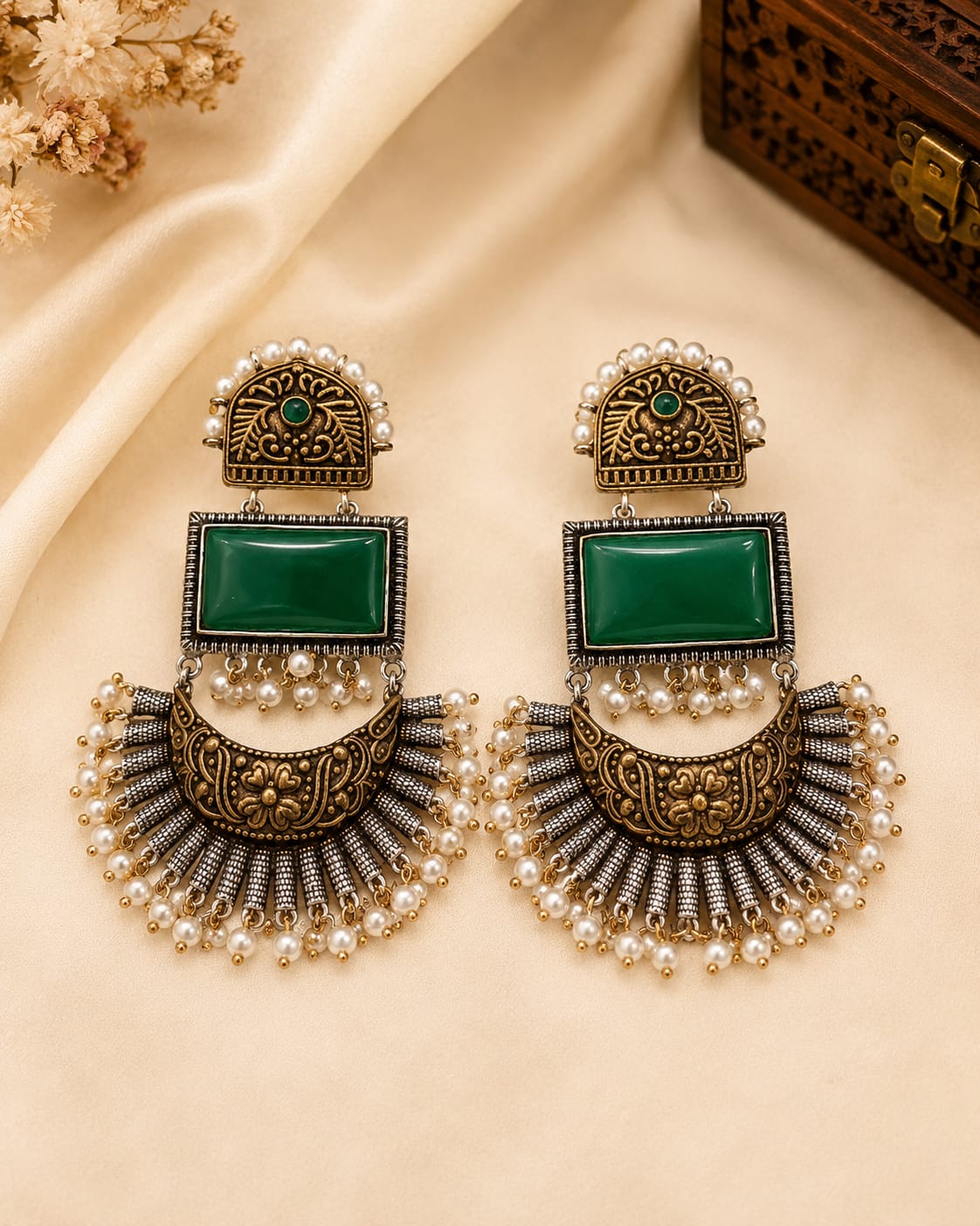 Oxidised Gold Chandbali Earrings | OL 248