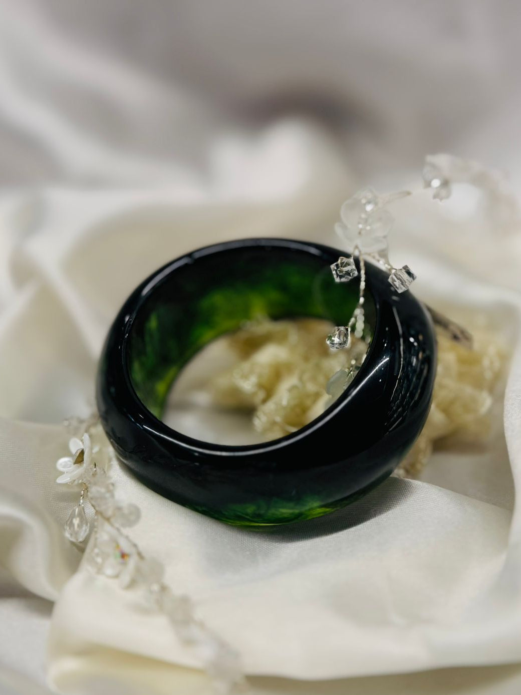 Handcrafted Dark Green Resin Bangle,llb318