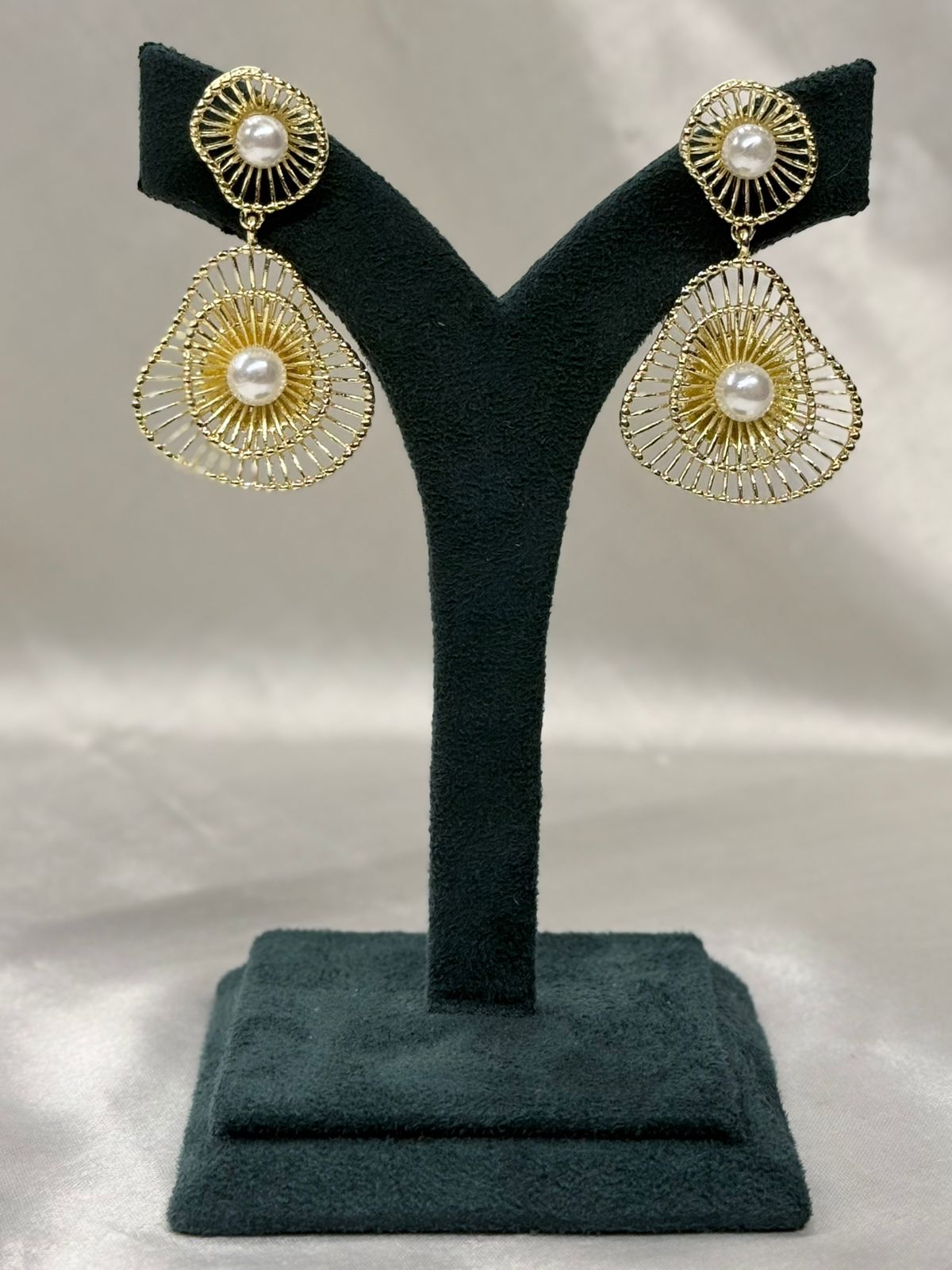 Gold Pearl Filigree Drop Earrings,llb712