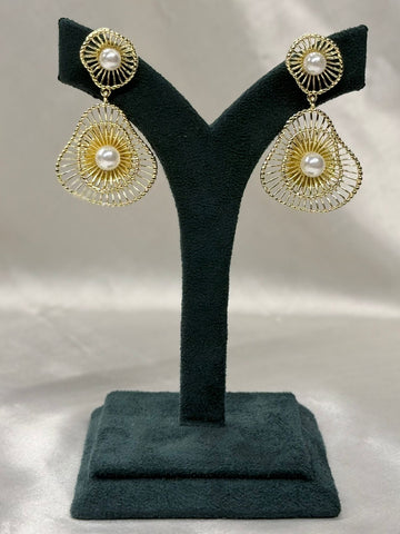 Gold Pearl Filigree Drop Earrings,llb712