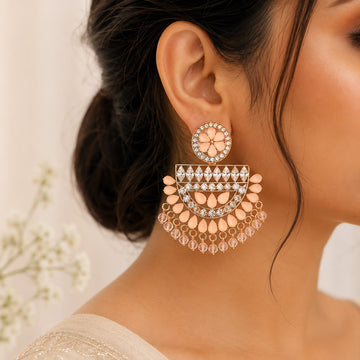 Peach Floral Chandbali Earrings | llb0146