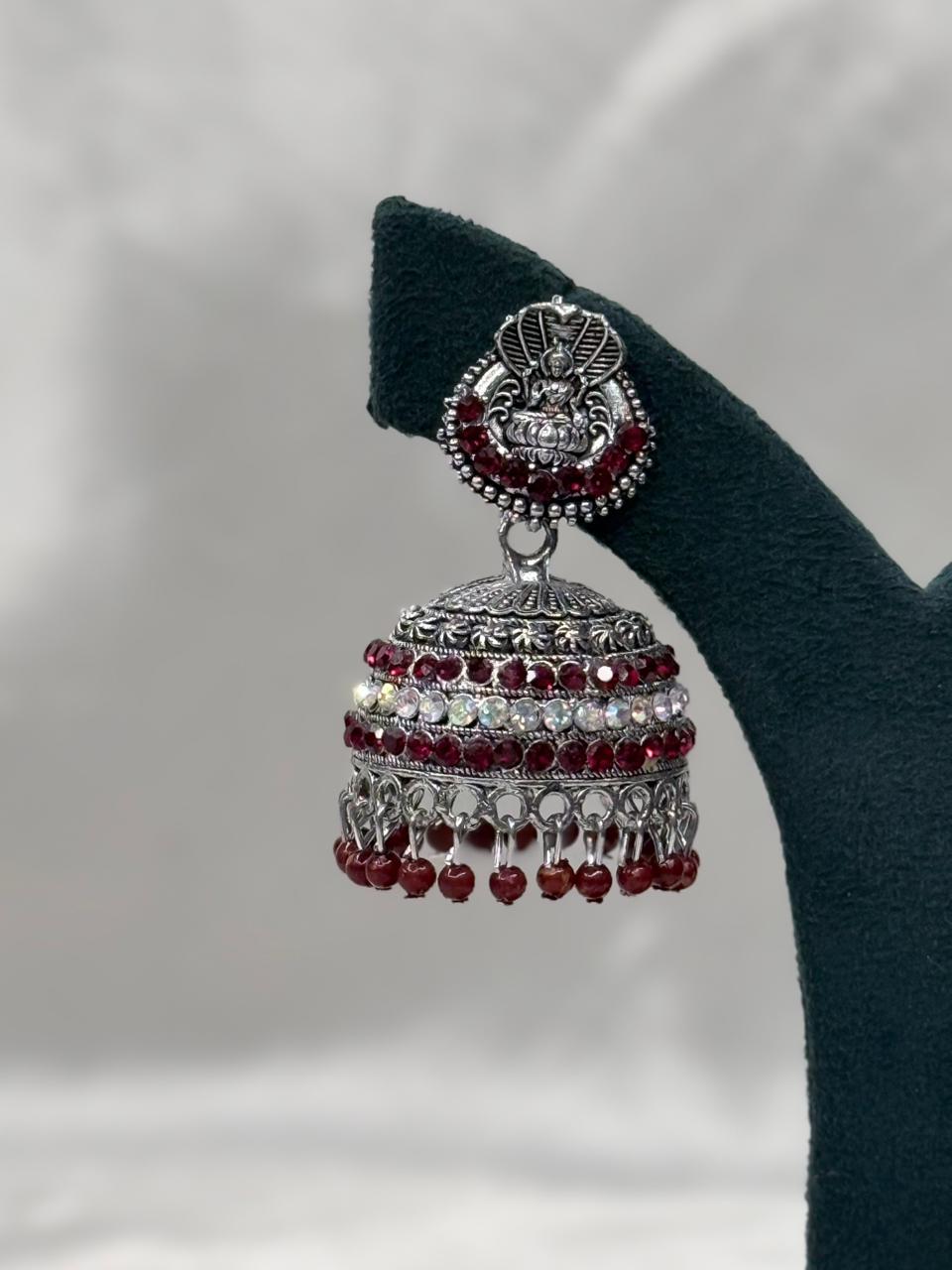 Red Stone Oxidised Peacock Jhumka Earring,llb584