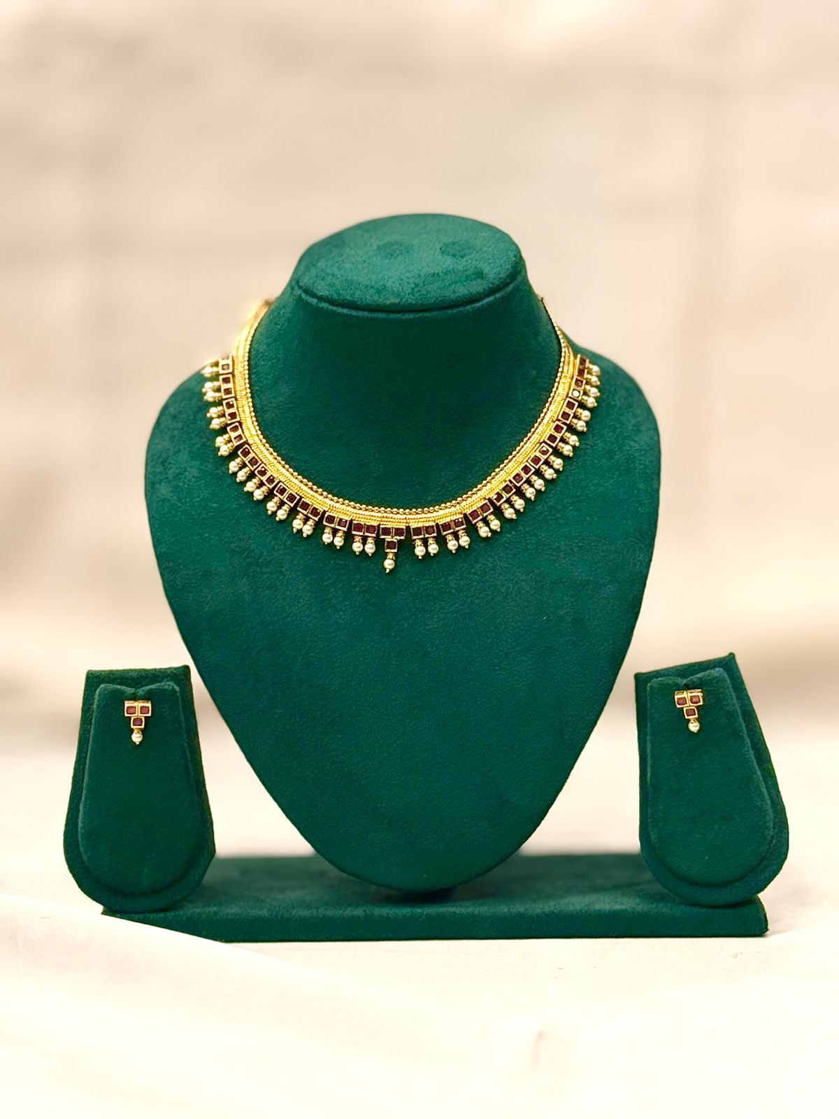 Gold Kemp Ruby Necklace Set with Earrings | OL 39