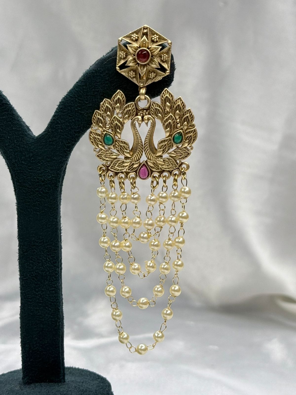 Antique Gold Peacock Design Earrings with Pearl Drops,llb560