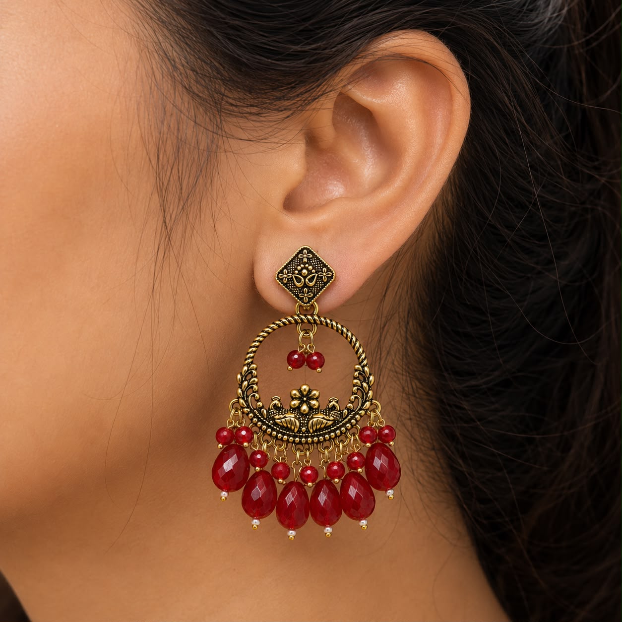 Antique Gold Blush Pink Crystal Chandbali Earrings | llb0159
