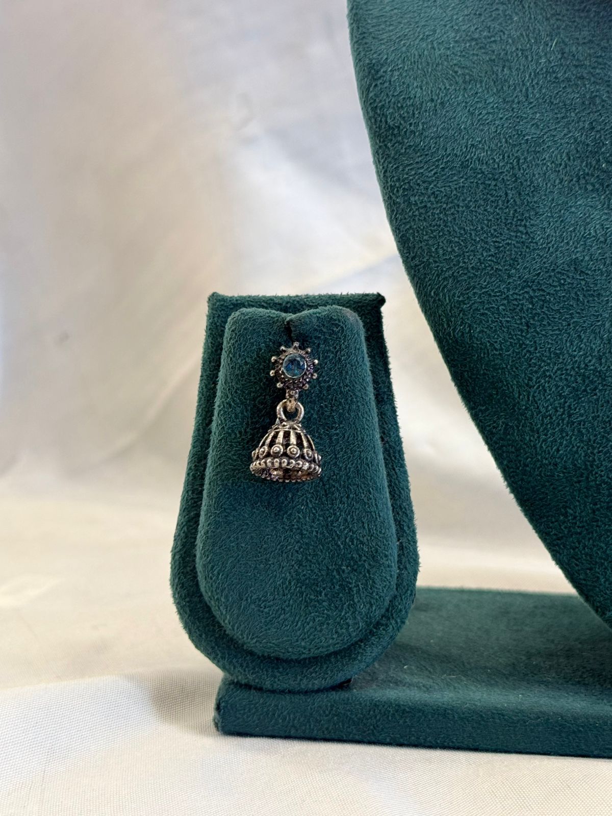 Oxidised Silver Teal Stone Floral Choker Necklace Set with Jhumka Earrings | llb959