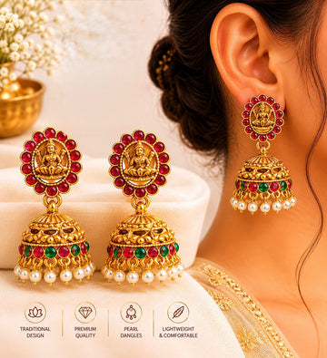 Antique Gold Lakshmi Temple Jhumka | llb0141