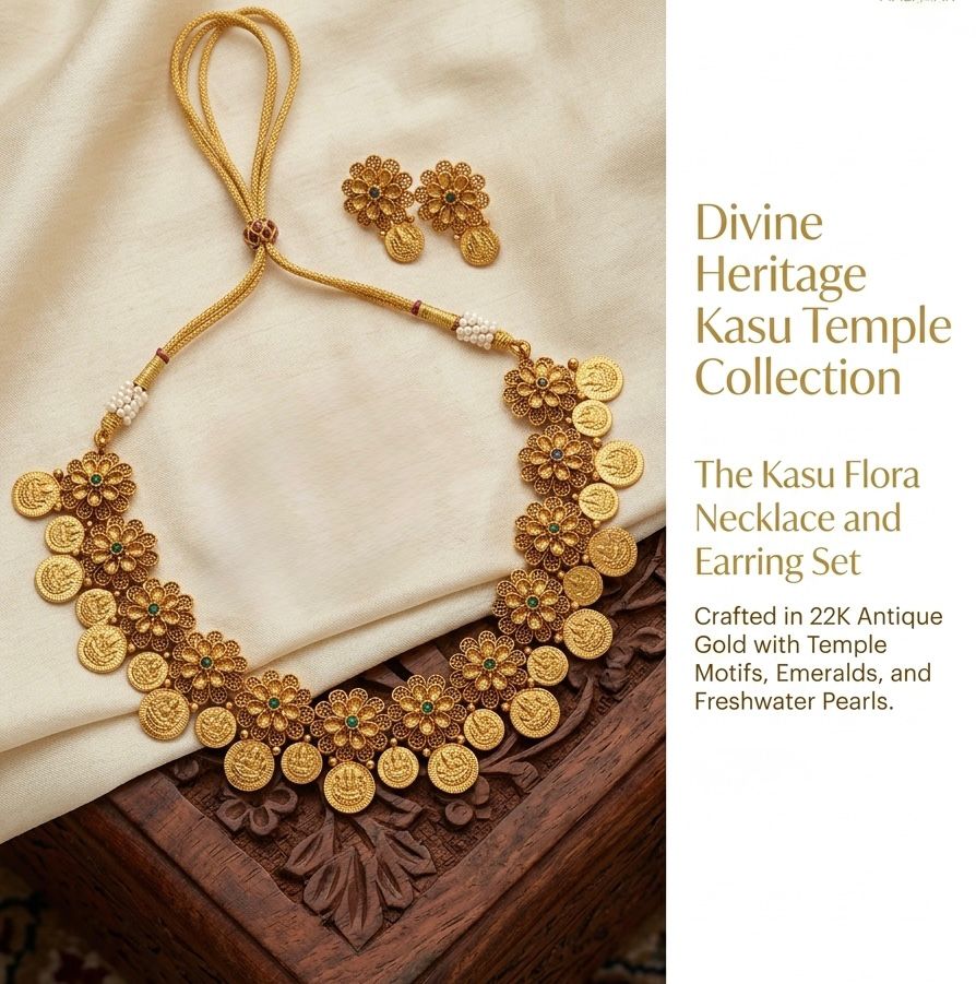 Kasu Flora Necklace & Earring Set | Divine Heritage Temple Collection | OL166