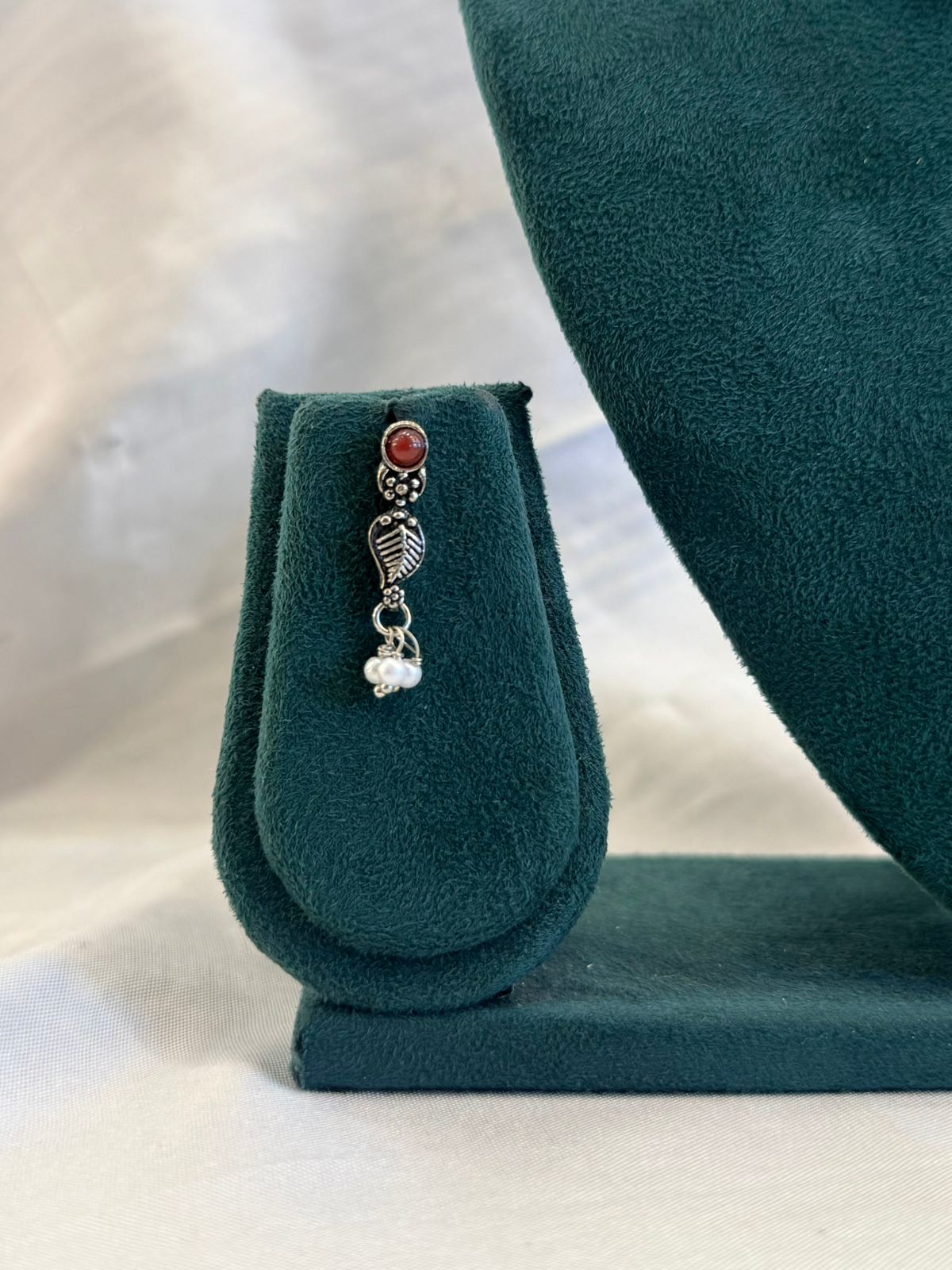 Oxidised Silver Leaf Choker Necklace Set with Ruby & Emerald Stones & Drop Earrings | llb962