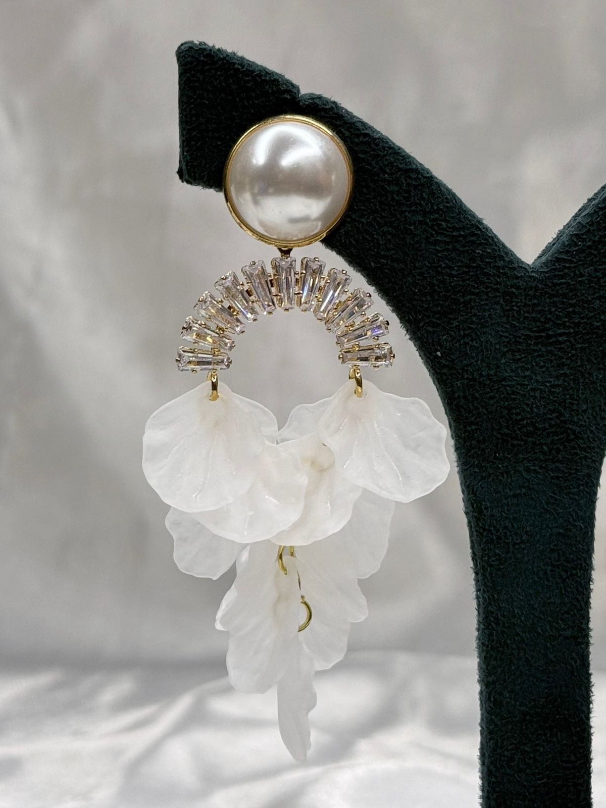 Pearl Stud Floral Drop Earrings with Crystal Detailing,llb555