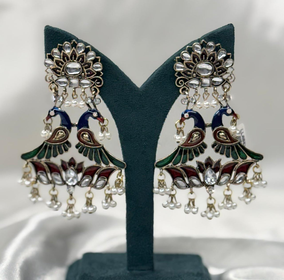 Peacock Kundan Chandbali Earrings with pearl drop ,llb587