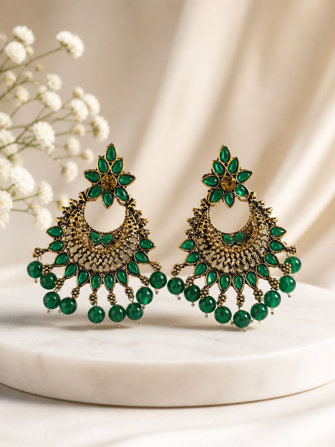 Emerald Green Chandbali Earrings | LLB005