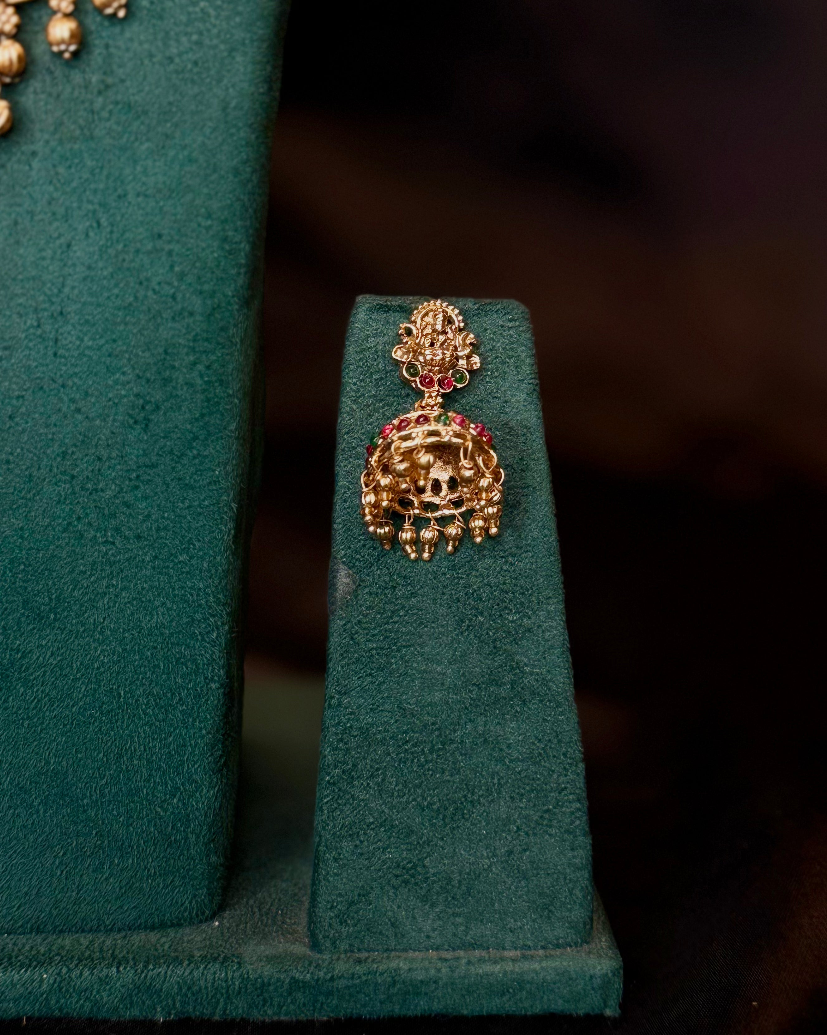 Antique Gold Lakshmi Bridal Necklace Set with Jhumka Earrings | ALOA17