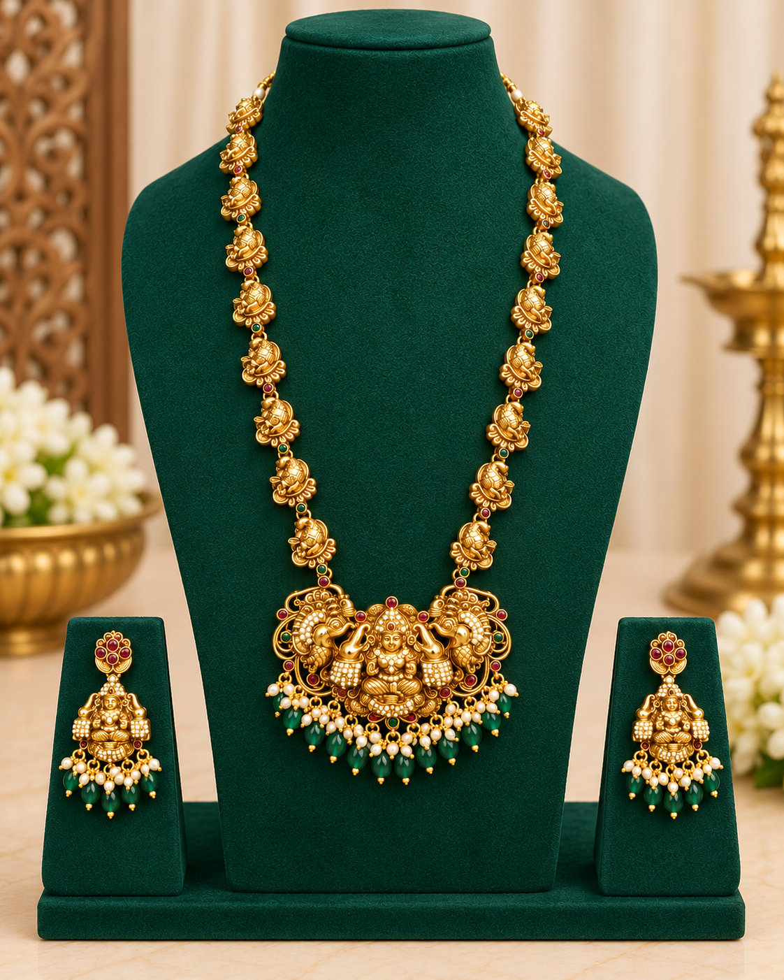 Lakshmi Temple Long Necklace Set | ALOA18