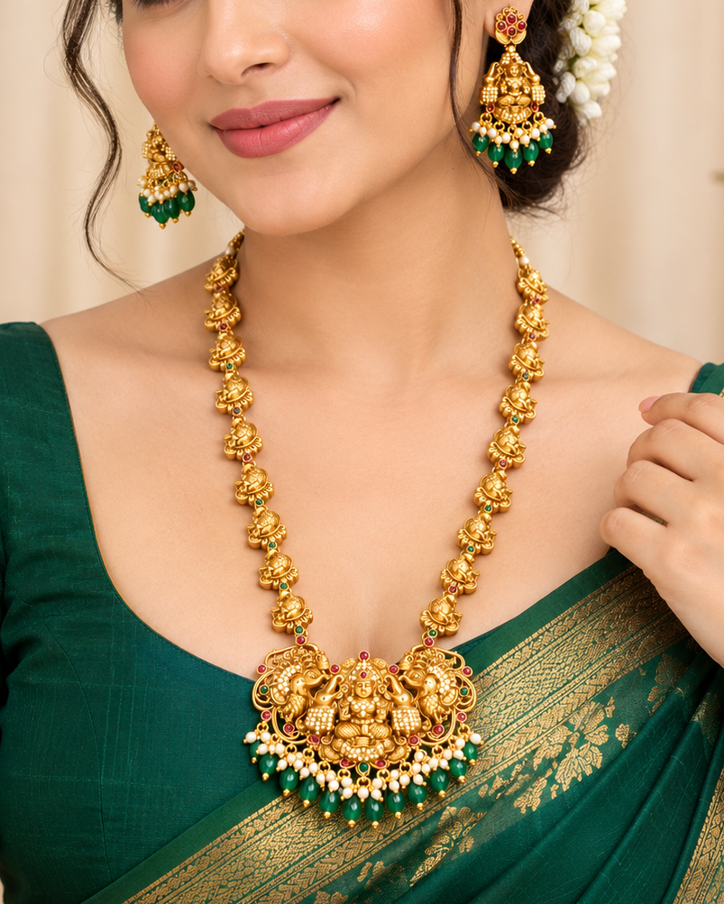 Lakshmi Temple Long Necklace Set | ALOA18