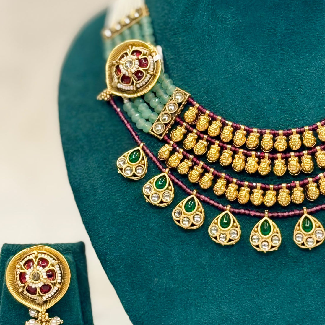 Mint Green Beaded Necklace Set | ALOA5