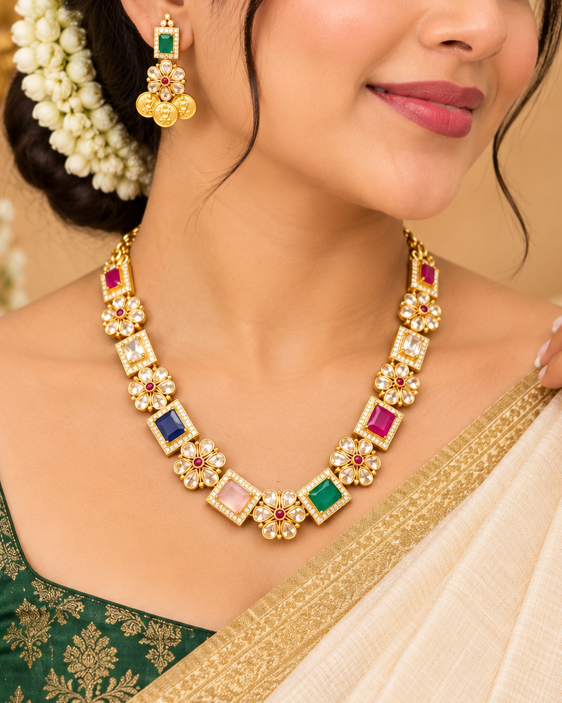 Multicolour Stone Necklace Set | ALOA6