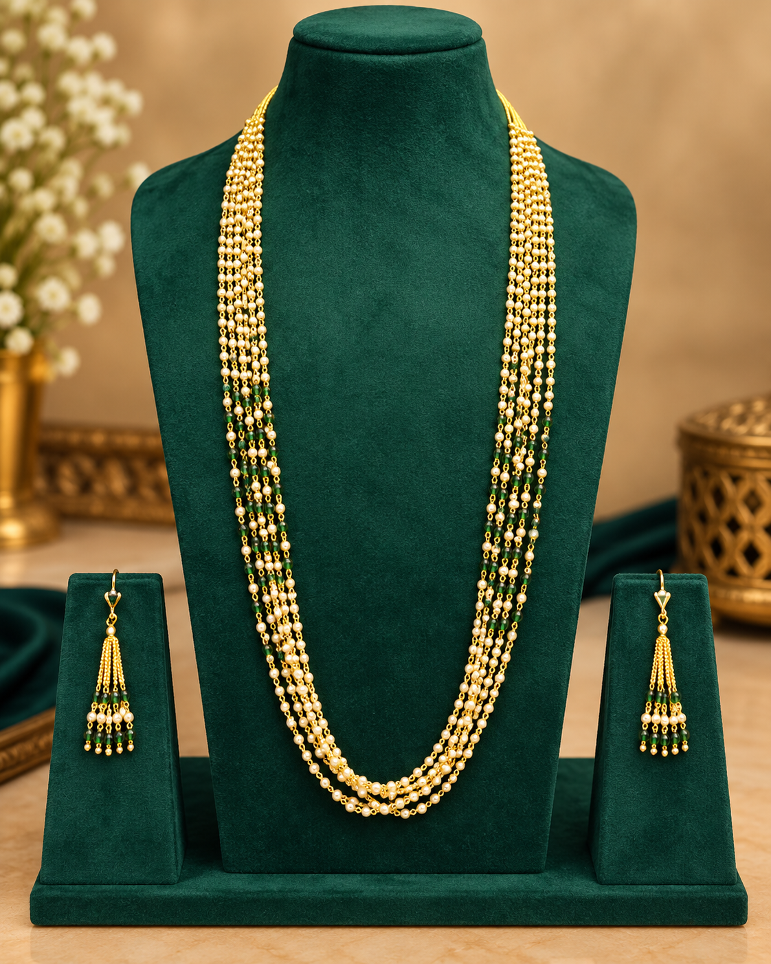 Layered Pearl Long Chain Necklace Set | ALOB1 / ALOB2