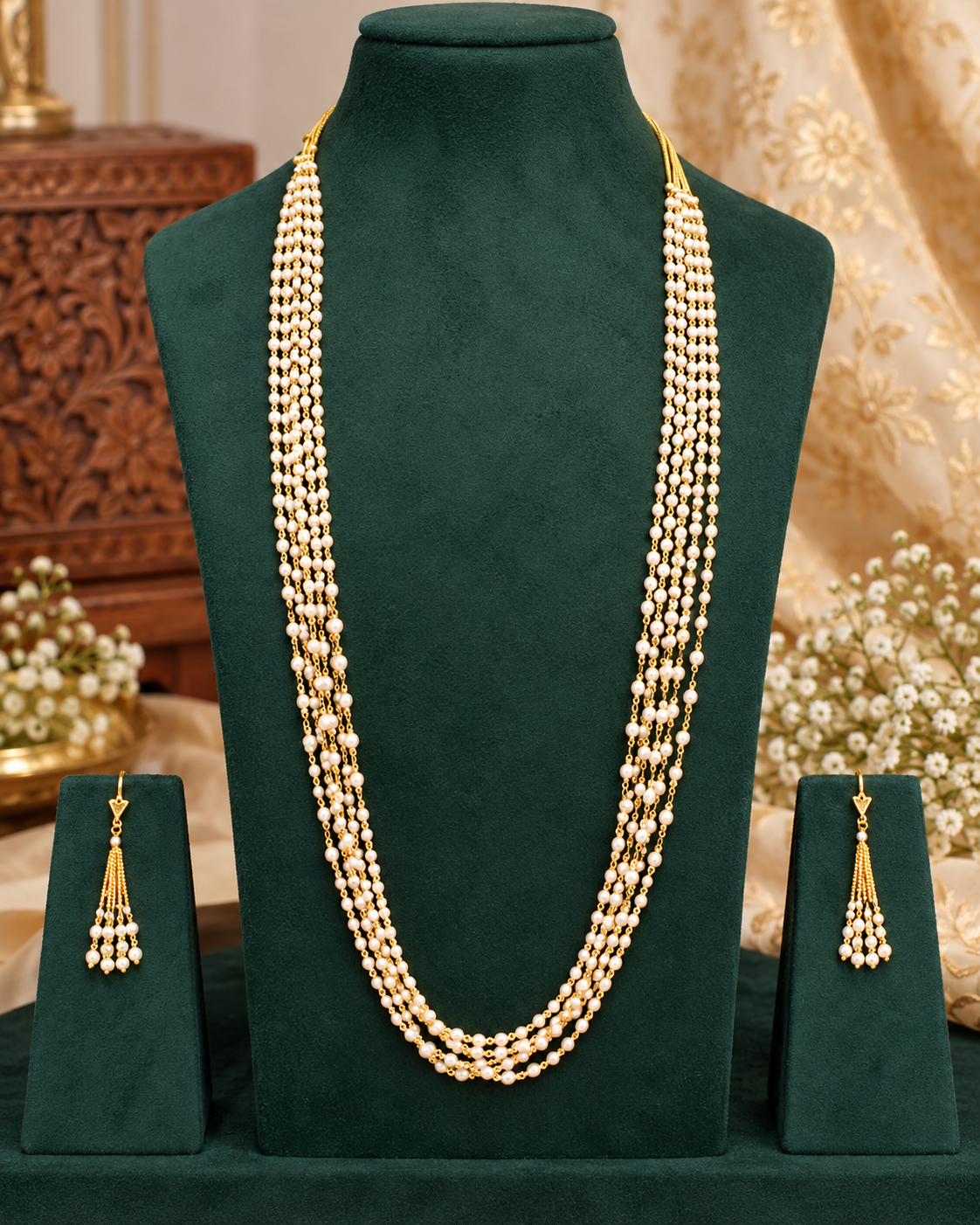 Layered Pearl Long Chain Necklace Set | ALOB1 / ALOB2
