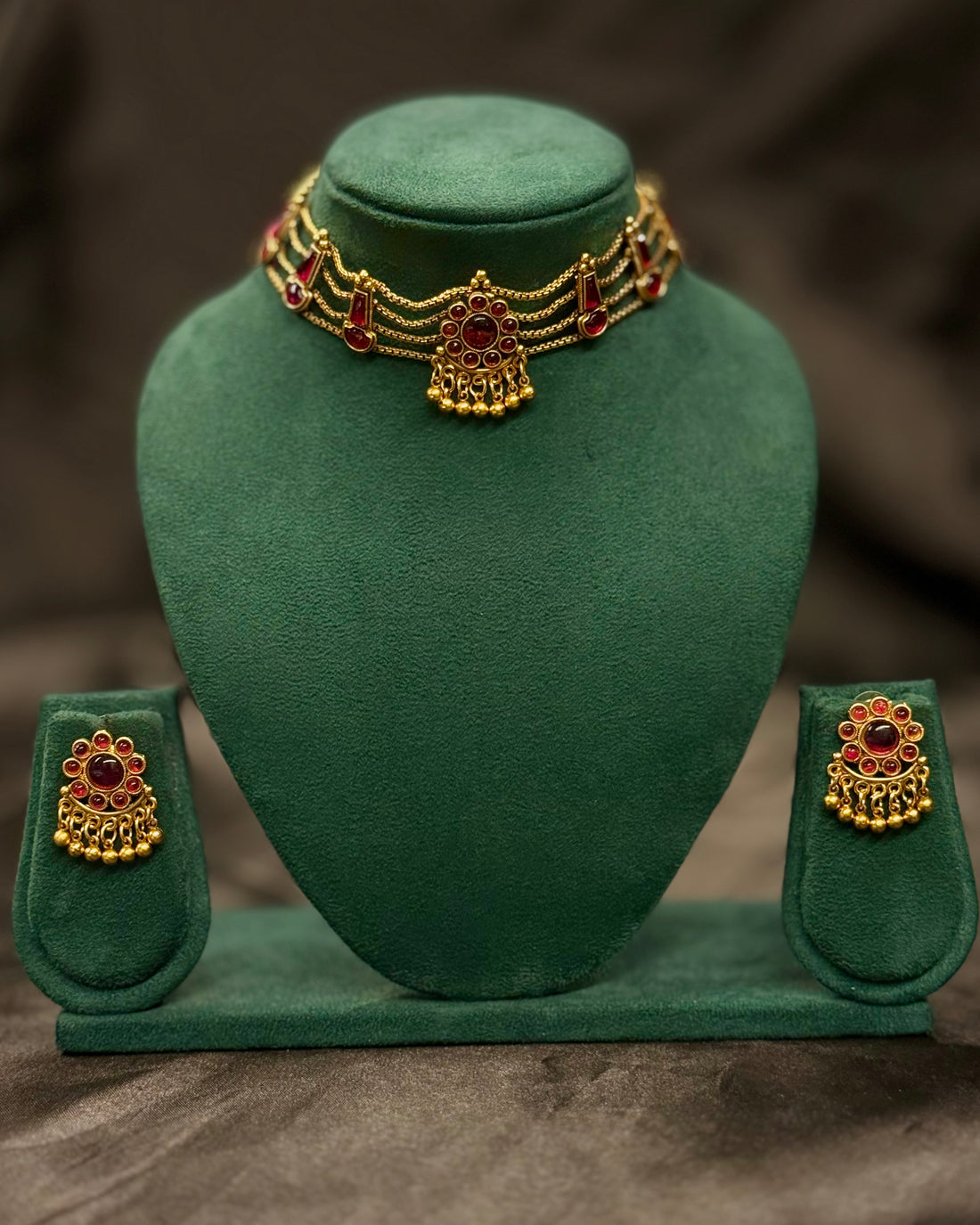 Antique Stone Choker Necklace Set | ALOB55/ALOB32/ALOB28