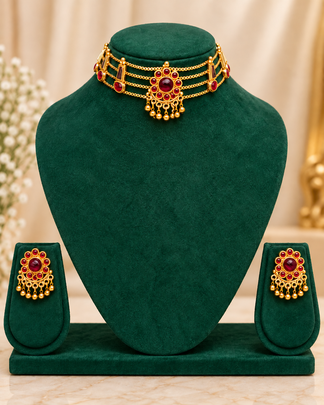 Antique Stone Choker Necklace Set | ALOB55/ALOB32/ALOB28