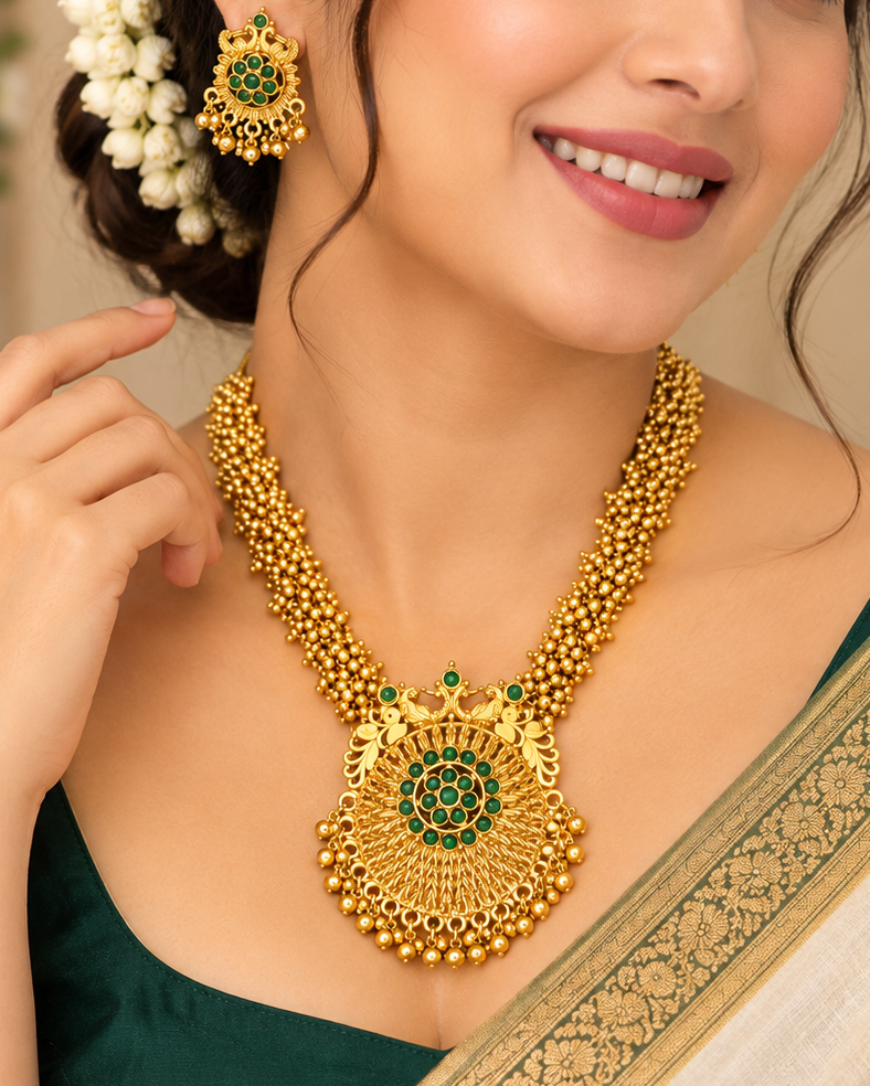 Antique Floral Stone Necklace Set | ALOB29