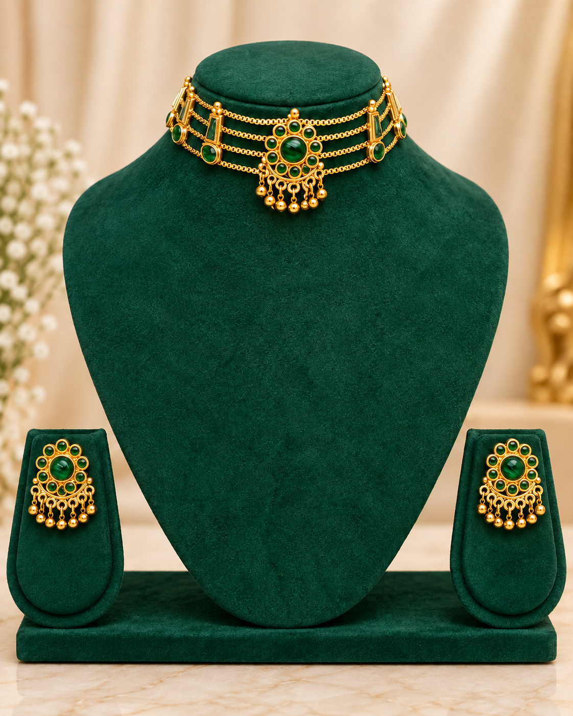 Antique Stone Choker Necklace Set | ALOB55/ALOB32/ALOB28
