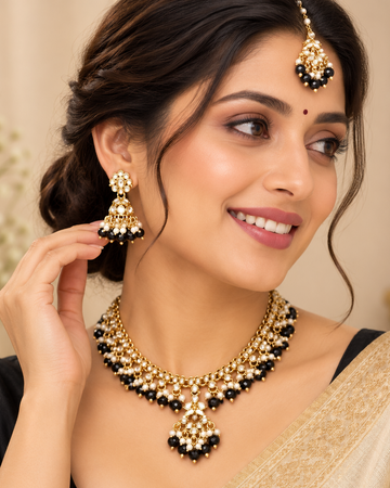 Pearl Drop Stone Bridal Necklace Set | ALOB3
