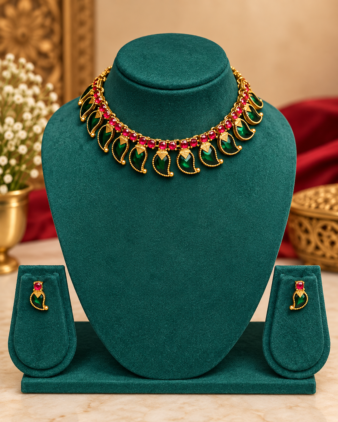 Ruby Emerald Choker Necklace | ALOB41