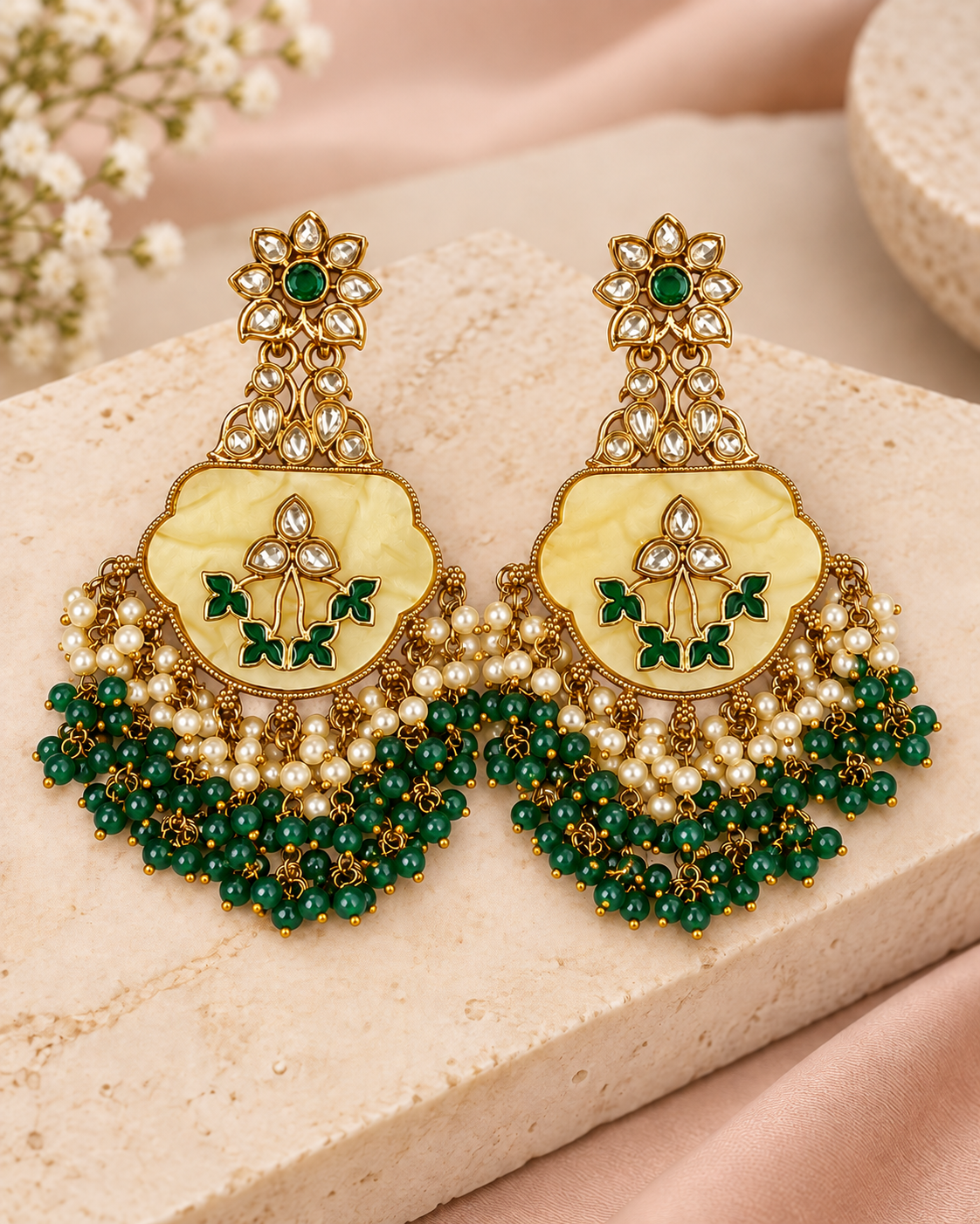 Pearl Drop Stone Bridal Earrings |  ALOB44