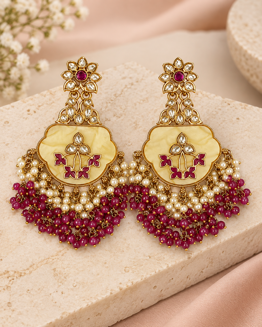 Pearl Drop Stone Bridal Earrings |  ALOB46
