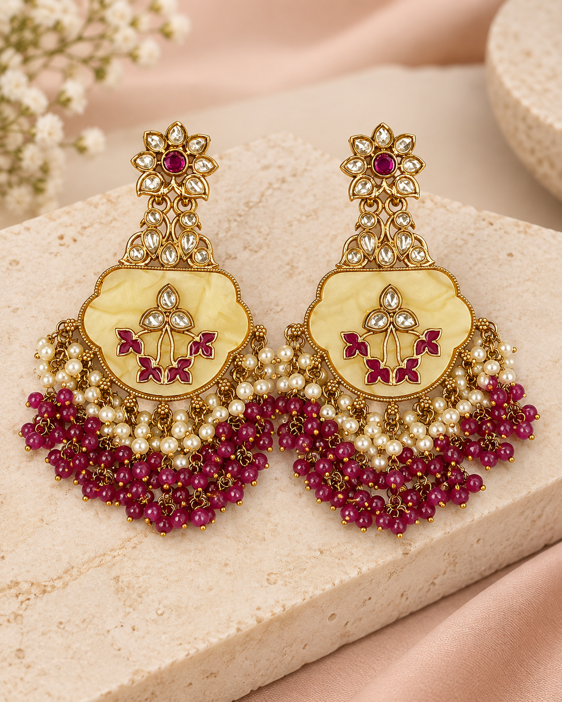 Pearl Drop Stone Bridal Earrings |  ALOB46