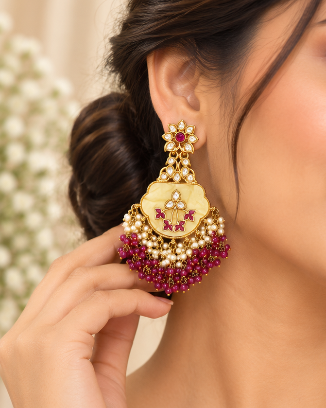 Pearl Drop Stone Bridal Earrings |  ALOB46