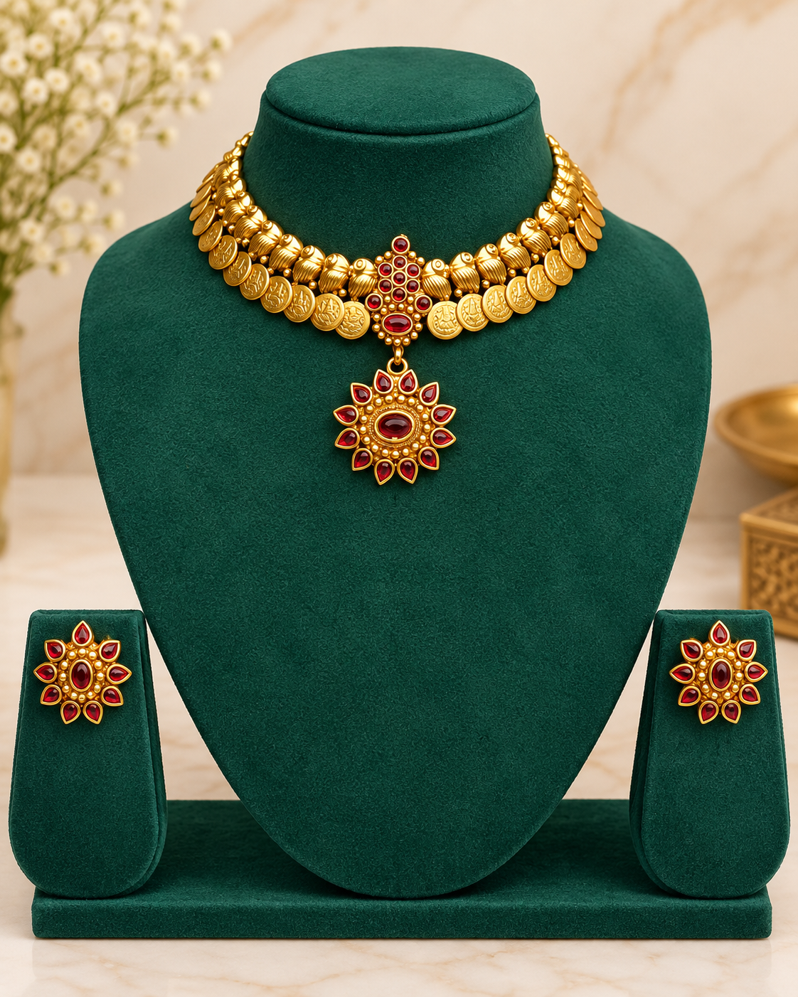 Floral Stone Choker Necklace Set  | ALOB54