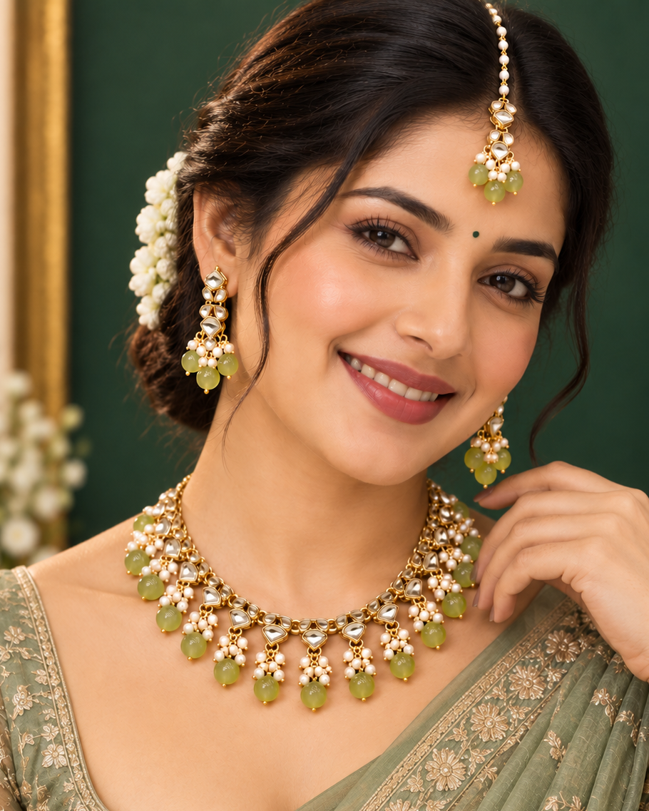 Pearl Border Ethnic Necklace Set  |  ALOB6