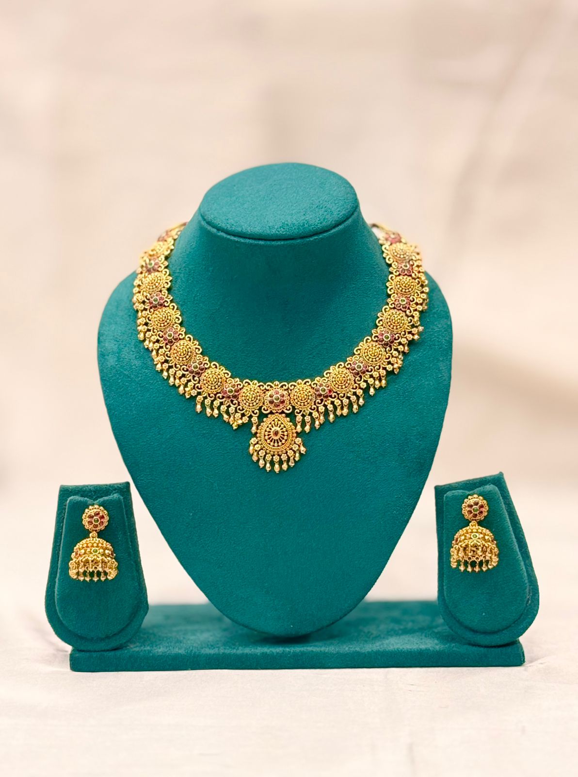 Gold Nakshi Floral Rosette Choker Necklace Set | OL 42