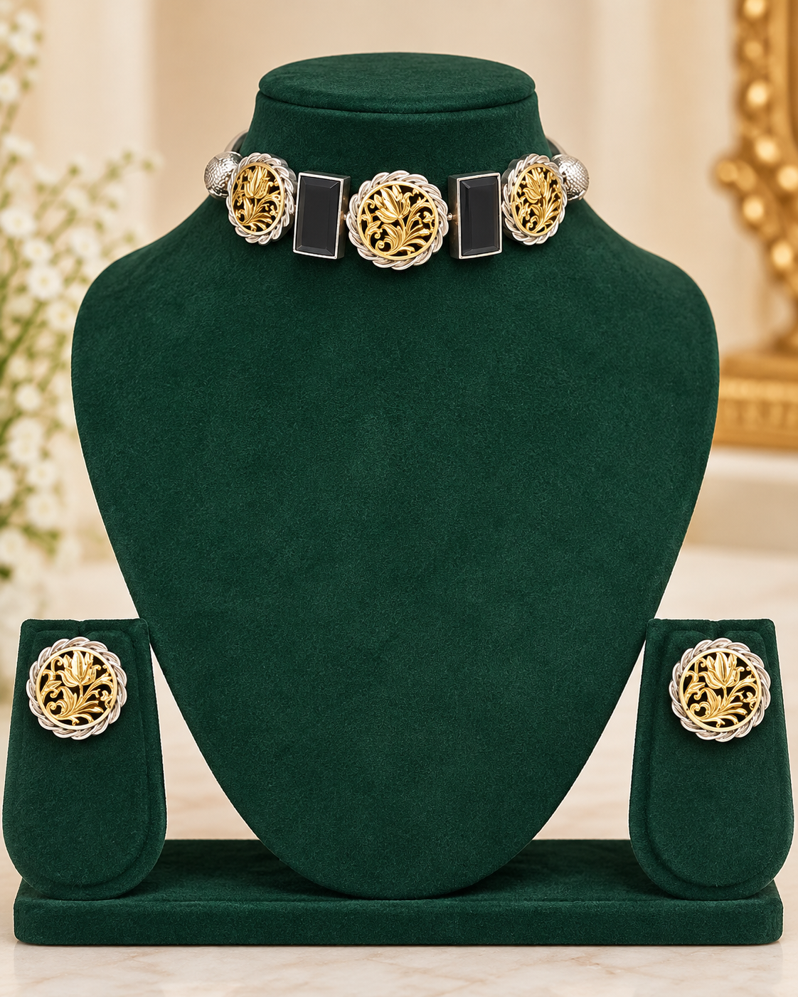 Black Gold Oxidized Choker Set | THV191