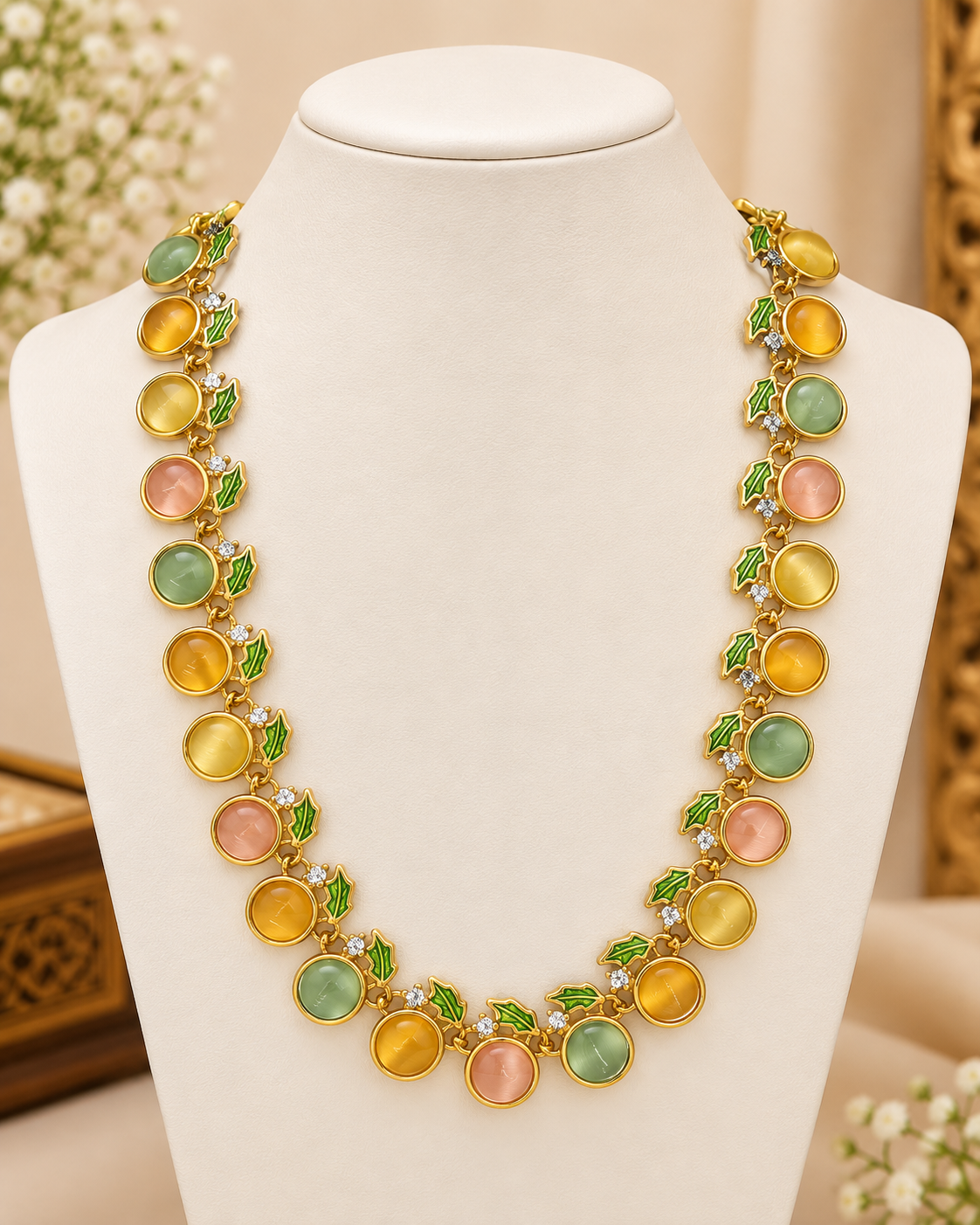Pastel Stone Leaf Necklace |  T302511268