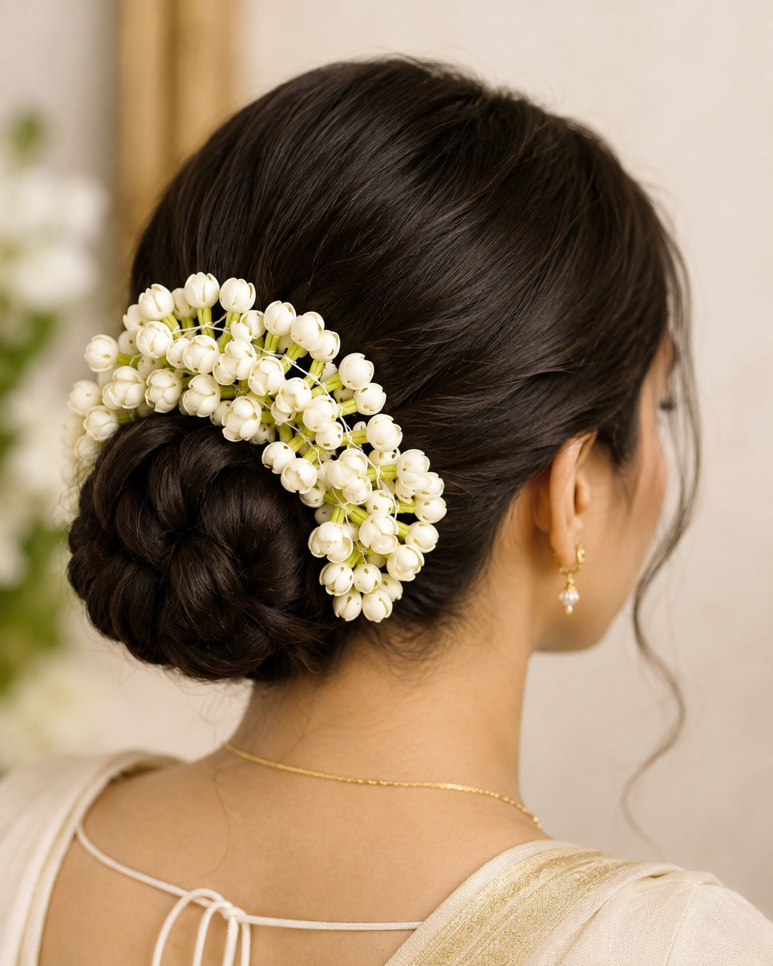 Lightweight Realistic Jasmine Flower String for Hair - Reusable Handmade Mallipoo/Mogra Gajra for Women | OG19