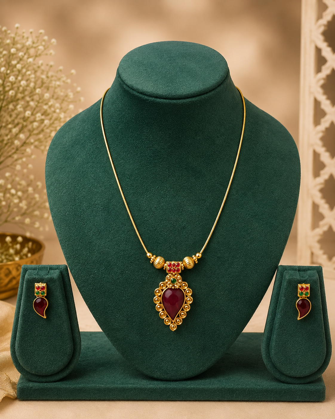 Antique Gold Pendant Necklace Set – Llabel Fashion | L15020